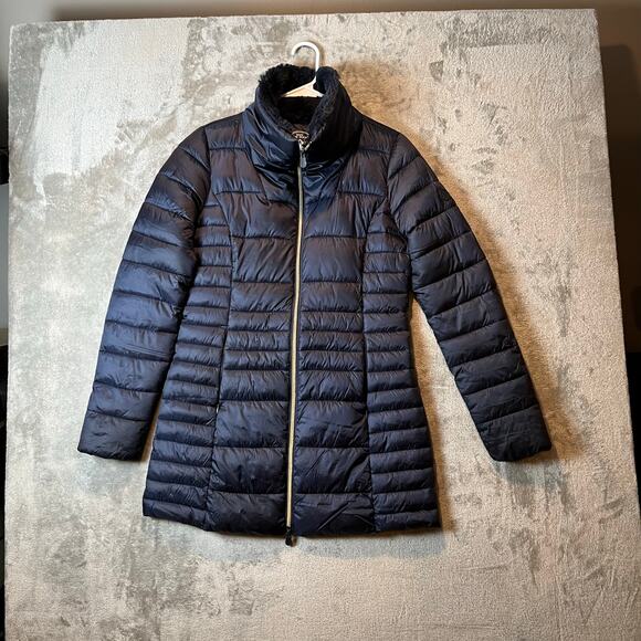 Save‎ The Duck Iris Faux Fur Collar Puffer Coat Navy Blue Size Small - Picture 1 of 8